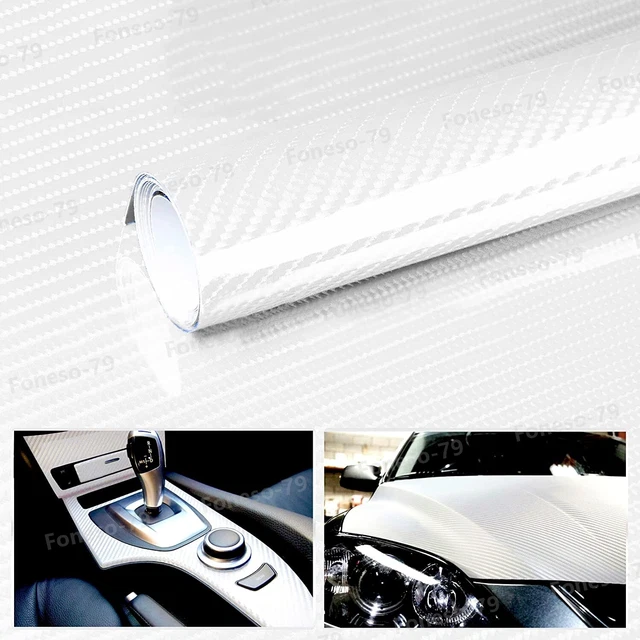 7D White Carbon Fiber Glossy Intense Car Wrap Film Bubble Free Air Release Decal