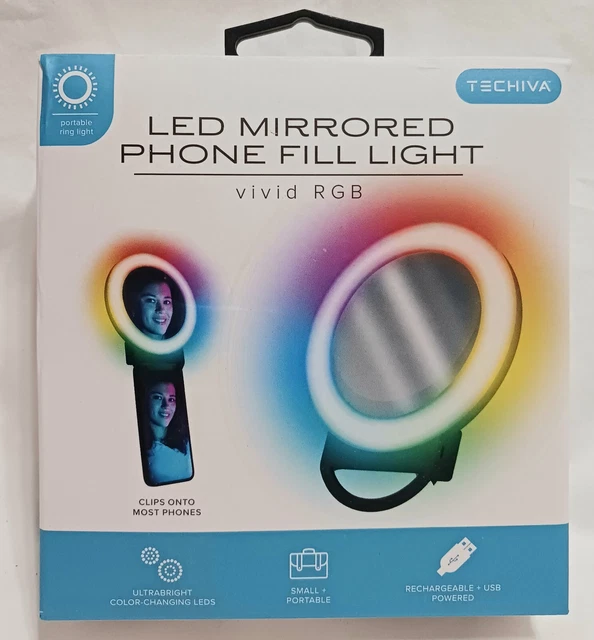 Luz de relleno de teléfono espejado LED Techiva vívida RGB, luz de anillo portátil recargable