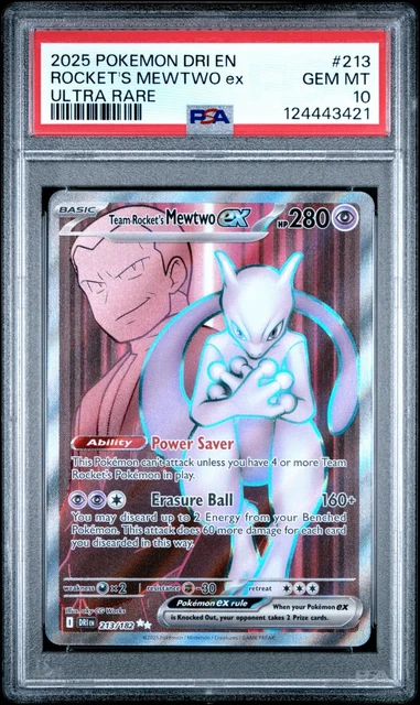 2025 POKEMON DESTINED Rivals Rocket's Mewtwo EX Ultra Rare #213 PSA 10 ...
