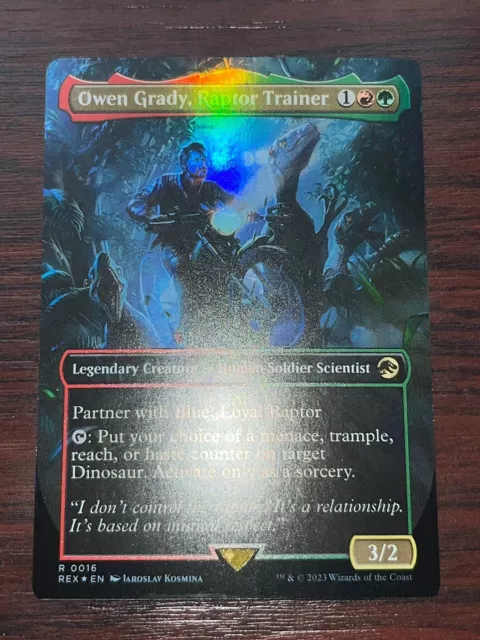 1x FOIL BORDERLESS OWEN GRADY, RAPTOR TRAINER Jurassic Park - MTG Magic the