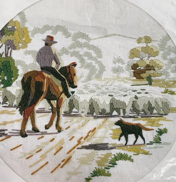 SEMCO Crewel Embroidery Kit 'The Drover' UNWORKED Cream Linen & Wools Complete 2