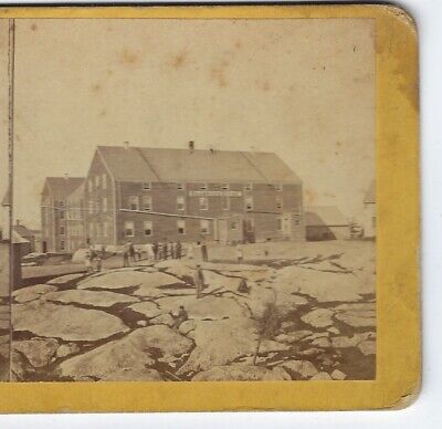 "Shamrock House", Dix Island, Maine Workmen Lodging Circa 1870's Stereoview Card