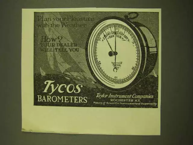 1918 Taylor Instrument Tycos Barometers Ad - Plan your pleasure with the weather