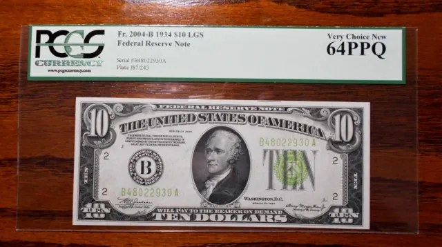1934 $10 Federal Reserve Note LGS (Light Green) 💲 PCGS 64 PPQ