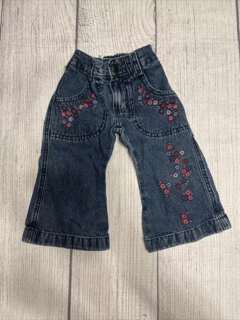 Oshkosh Vintage Baby Girl Denim Blue Flare Jeans Size 12 Months Floral
