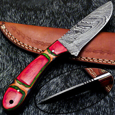 New Custom Hand Forged Damascus 8.0" Skinning Knife - Hard Wood Handle - Fr-3975
