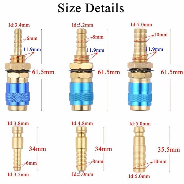 Akozon Lot De 2 Connecteurs Rapides Refroidis à L'Eau Et Gaz M8 En Laiton – Raccord 8mm Pour Torche TIG Soudage