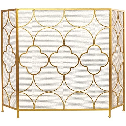 Deco 79 Metal Geometric Foldable Mesh Netting 3 Panel Fireplace Screen with Q...