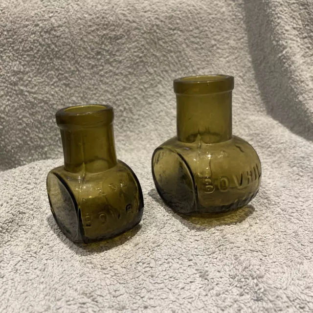 2 Vintage Amber Bovril Bottles 4oz & 2oz