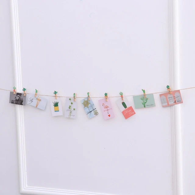 10 piezas clavijas decorativas de madera clips para fotos soporte para notas con cuerda para P