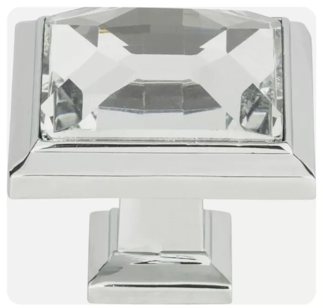 Atlas Homewares 340 Chrome Crystal 1-5/16" Square Cabinet Knob. Bundle Of 7.