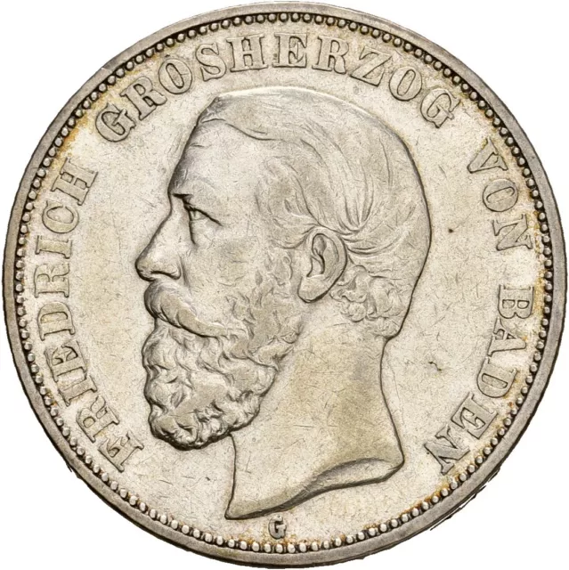 Künker: Baden, Friedrich I., 5 Mark 1894 G, Silber