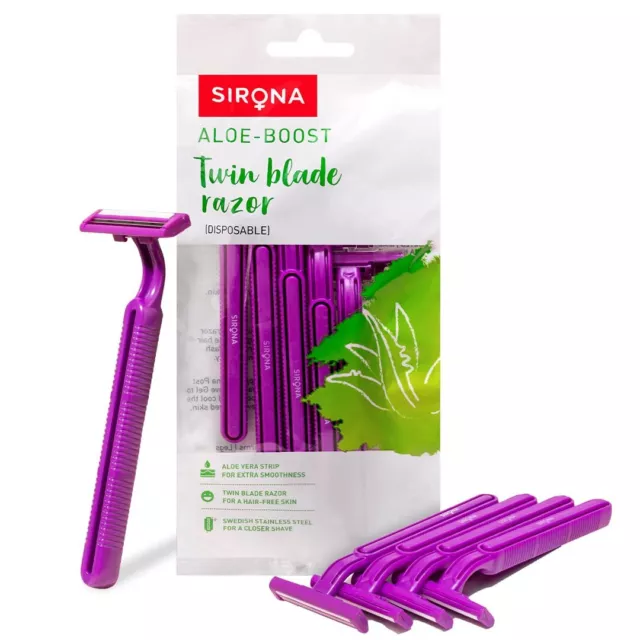 Navaja de afeitar desechable Sirona 2 hojas para mujer con aloe boost paquete de 5