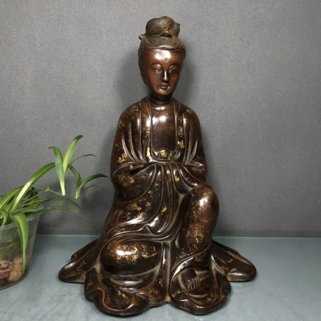 Chinese Exquisite Handmade Guanyin Gilt Bronze Statue