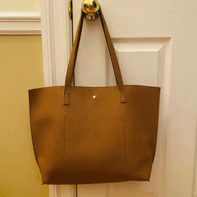 Pebbled Soft Faux Leather Camel Brown Tote Shoulder Bag with Big Capacity NEW