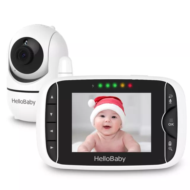Monitor de video para bebé HelloBaby con cámara remota zoom inclinable panorámico, 3,2"" color LC...