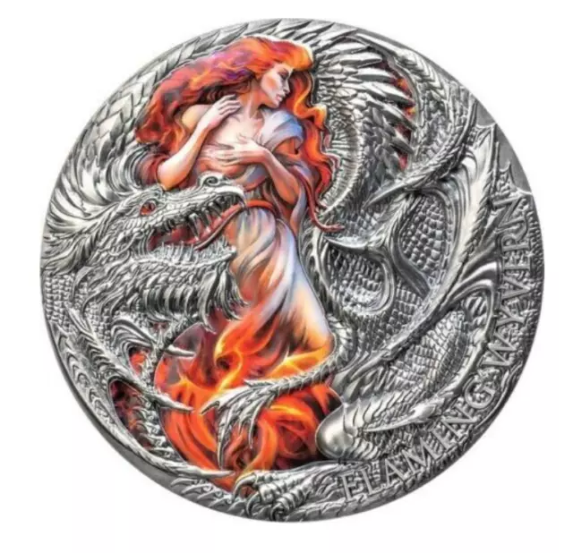 2023 Cameroon Flaming Wyvern The Dragonology 2 oz Silver Coin 2000 Francs