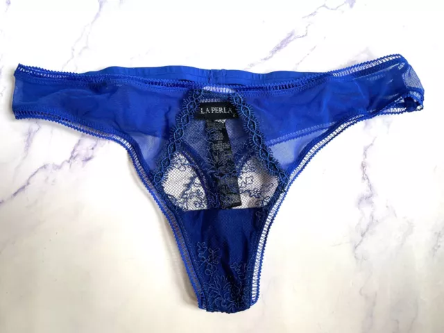 La Perla Cobalt Blue Lace Thong/String sz2 Small UK8 EU36 US4 RRP £145