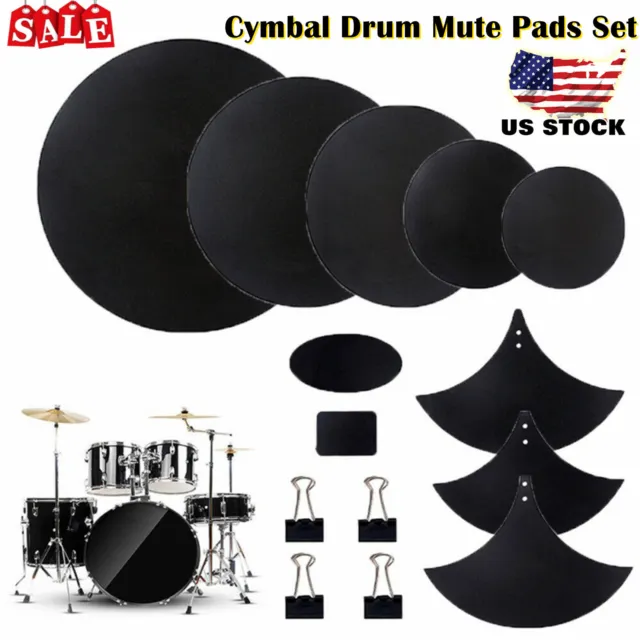 14Pcs Mute Pad Drum Mute Silencer Set for Drum Practice W/ Cymbal Mute Pads D4V6