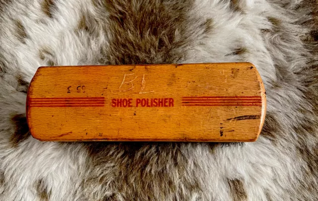 VTG Hardwood SHOE SHINE BRUSH  POLISHER Fits to Hand ~ Horse Hair, 7.3"  USA