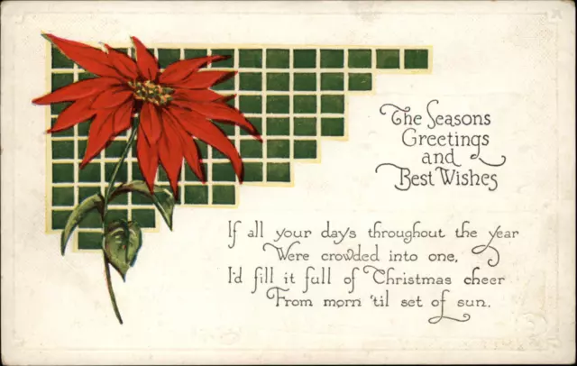 Christmas Arts Crafts poinsettia poem embossed vintage postcard sku369