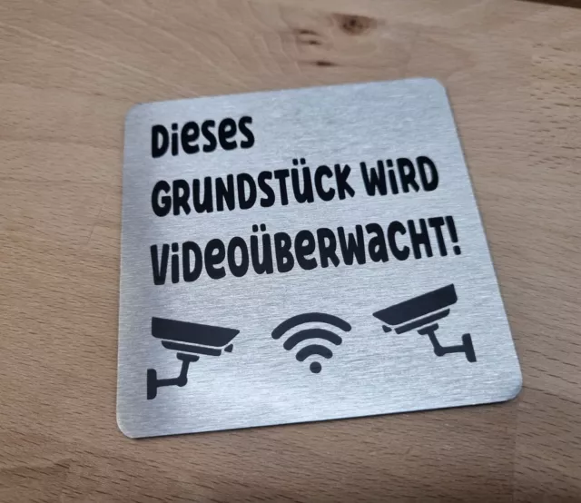 Dieses Grundstück wird Videoüberwacht Schild  10x10 Aluverbund Alu Gebürstet