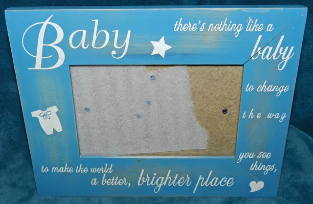 Adorable Distressed Wood Baby Picture Photo Frame! Blue