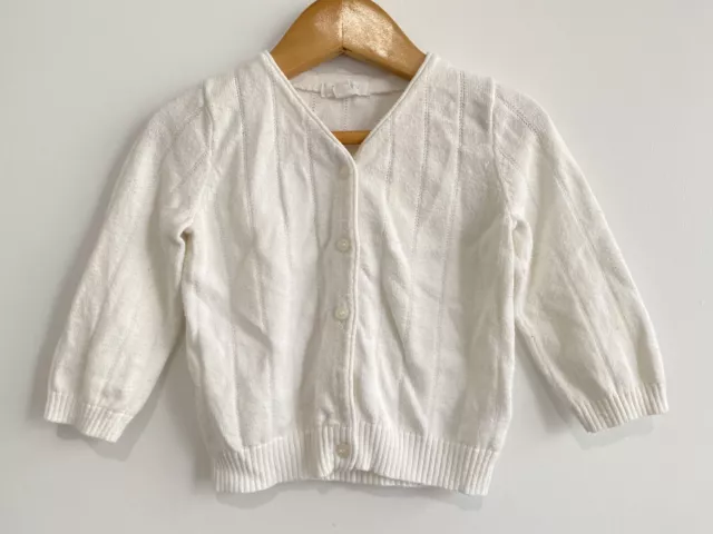 Purebaby Baby Girl Organic Cotton Knit Cardigan White Size 0 6-12 Months