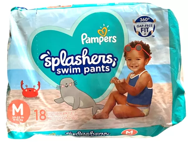 Pampers Splashers Swim Pants M 20-33 lb 18 Count Gap Free Fit Beach Disposable