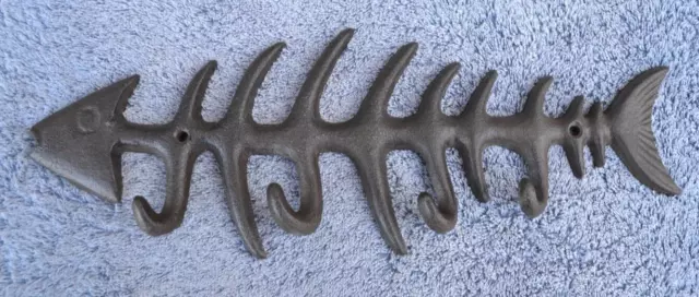 Fish Bone Key Rack Cast Iron Skeleton Hook Coat Towel Hanger Rustic Nautical Dec