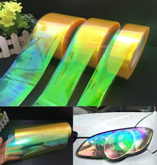 Glossy Car Yellow Chameleon Headlight Taillight Vinyl Wrap Tint Tape Sticker CF