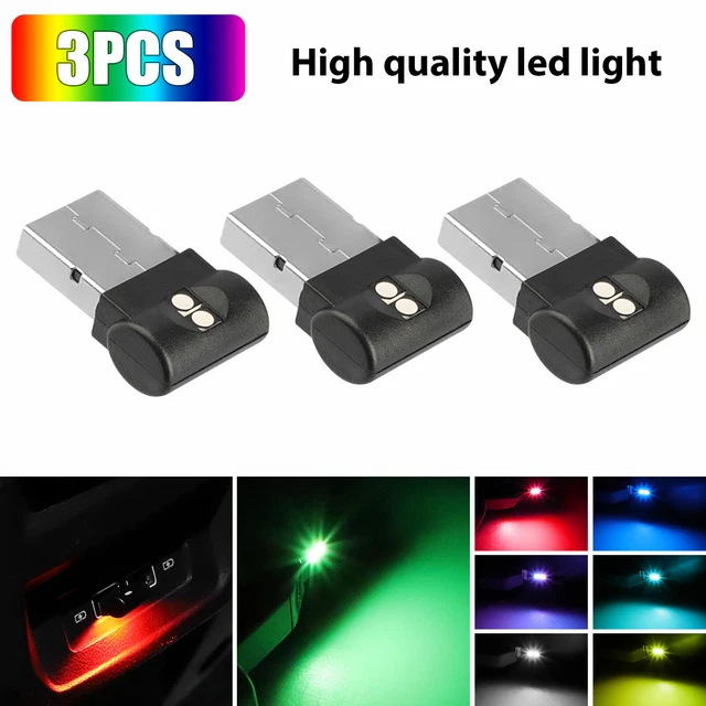 3x Mini USB RGB LED Car Interior Light Neon Atmosphere Ambient Lamp Accessories