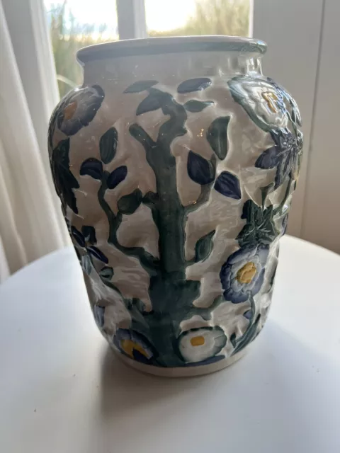 Rare Vintage Indian Tree Persian Blue Vase White HJ,Woods Pottery HAND Painted 3