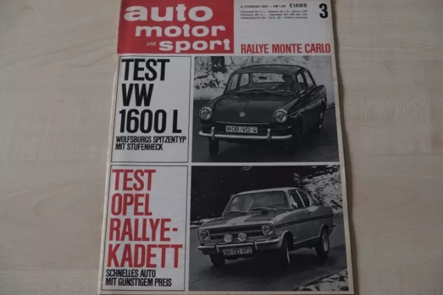 1) Auto Motor Sport 03/1967 - VW 1600 L mit 54PS im T - Opel Rallye Kadett B mi