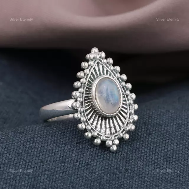 NATURAL RAINBOW MOONSTONE Gemstone Band Ring 925 Sterling Silver For ...