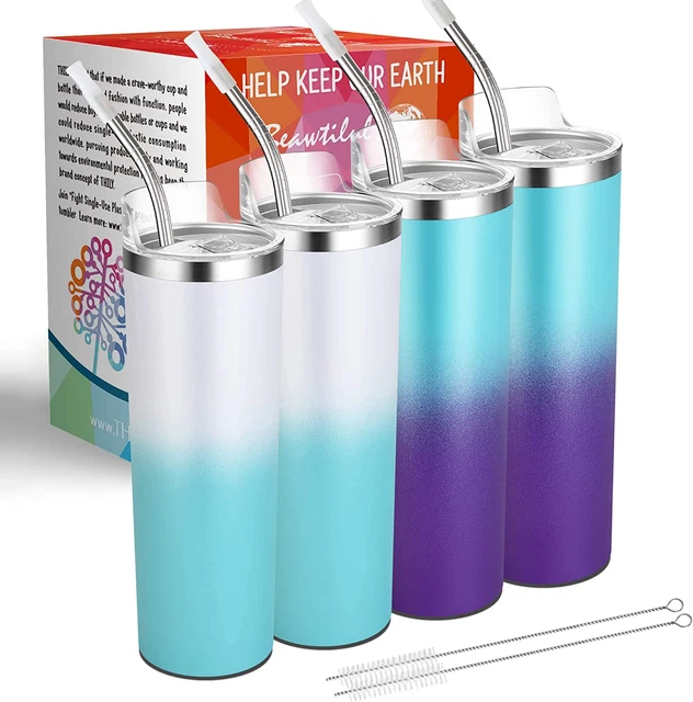 Stainless Steel Skinny Travel Tumblers 22 Oz 4 Pack Vacuum Insulated Coffee Mugs