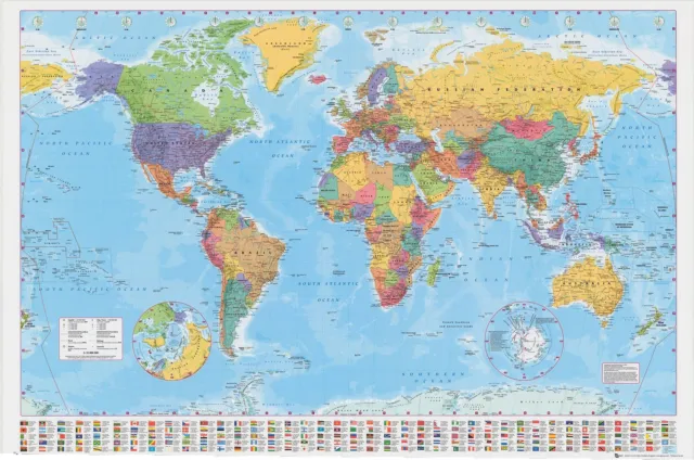 Giant Map Of The World Poster Wall Brand New With Country Flags Great Gift New