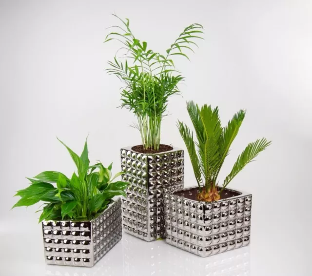 Silver Flower Pot Ceramic Vase Modern Plant Holder Pots Indoor Garden