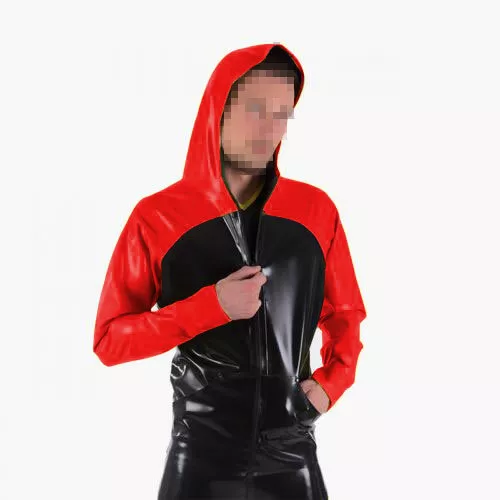 Tuta sexy sportiva gomma lattice cerniera costume felpe con cappuccio nero abito 0,4 mm S-XXL