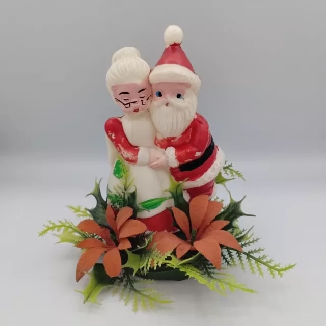 Vtg Christmas Santa Claus Mrs Claus Plastic Floral Centerpiece Table Decoration