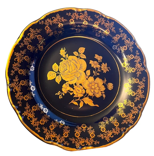 Porcelain PLATES, Haas & Cajzek, Czech, Cobalt & gold roses, Replace or Add!