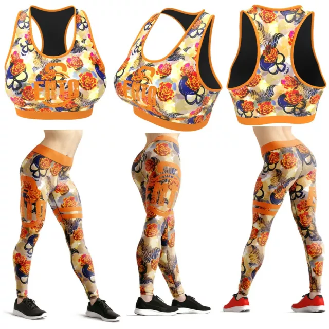 ENTO EMBROIDED FLOWER Women Gym Fitness Wear Yoga Legging Race Bra Set Squat  £9.99 - PicClick UK