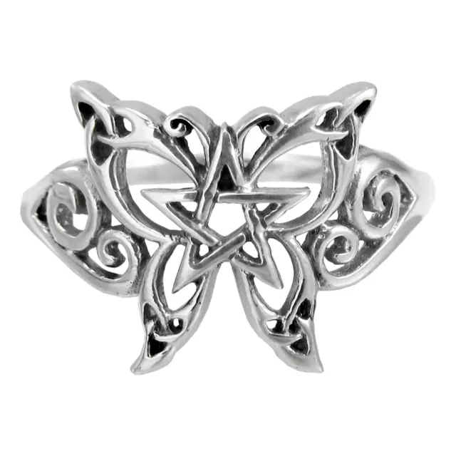 Sterling Silver Butterfly Pentacle Pentagram Ring sz 4-15  Dryad Design Wicca