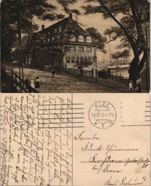 Ansichtskarte Kiel Studentenheim, Durchblick Kriegshafen 1913