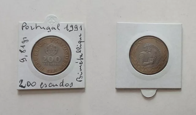 PORTUGAL  pièce de monnaie  200 escudos - 1991 - superbe