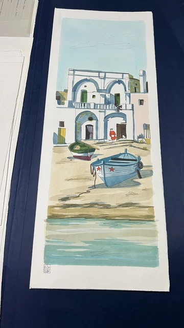 Dipinto Aldo Riso Certificato 30x80 La Casa Del Pescatore QuadroNuovo Originale
