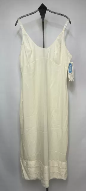Vintage Womens Nylon Full Slip Lace Trim Accents Side Slit USA Ivory Size 36 New