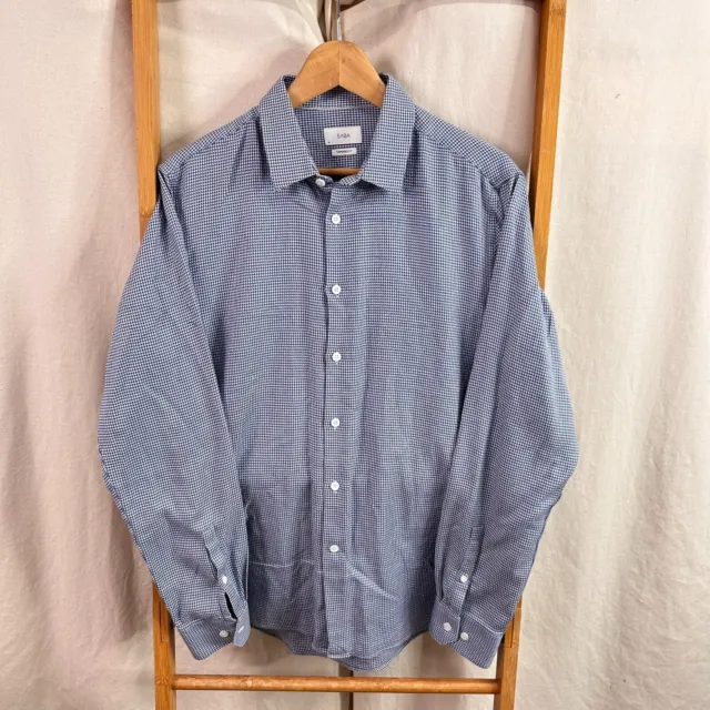 Saba Button Up Shirt Mens Medium Blue Geometric Blue White Long Sleeve