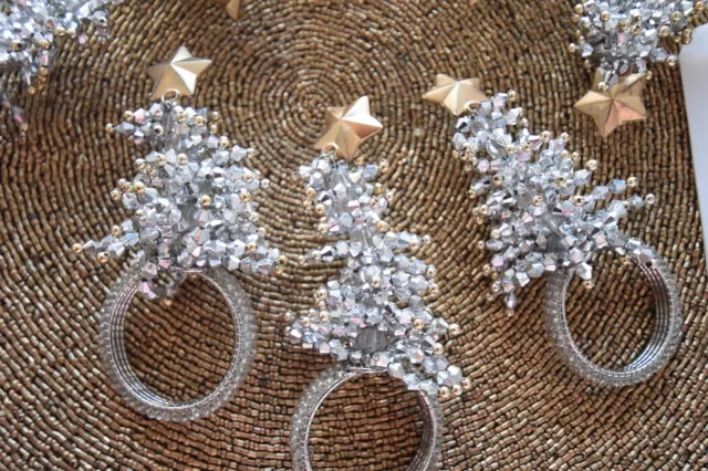 12 New Kim Seybert Holiday Tree Top Star Beaded Napkin Rings.