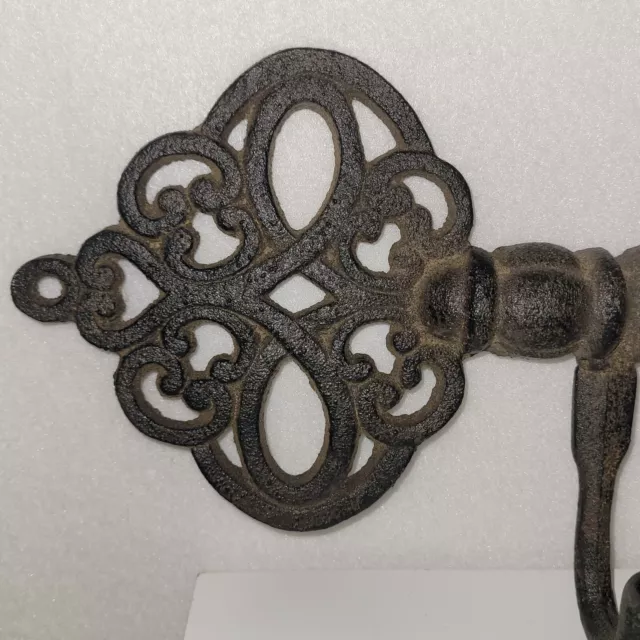 Skeleton Key Rack Cast Iron Victorian Antique Style Wall Hooks Rustic Black 15" 2